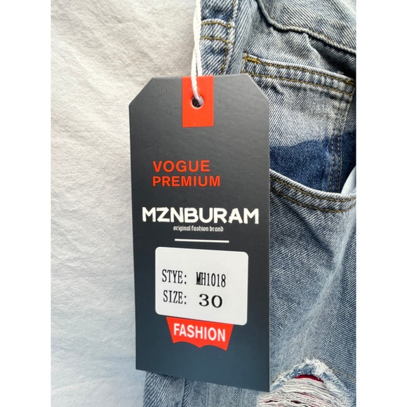 MZNBURAM Distressed Jeans Ripped Design Denim Fashion Pants Light Blue 30 - Picture 6 of 15